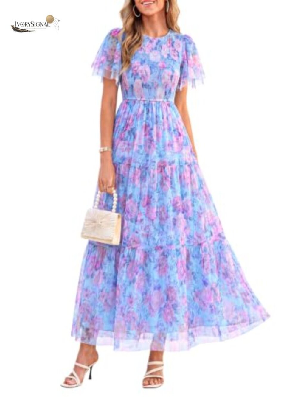 Tulle Floral Flowy Maxi Dress